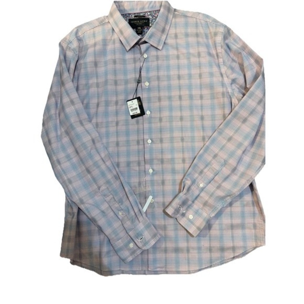 Pronto Uomo Dress Shirt XXL Modern Fit Plaid Gray Blue Blk NWT 69.99 Men's  4019